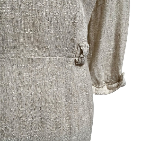 Peri Petites Flax Blend Button Front Midi Dress Beige Linen Look Made in USA M - Picture 13 of 15